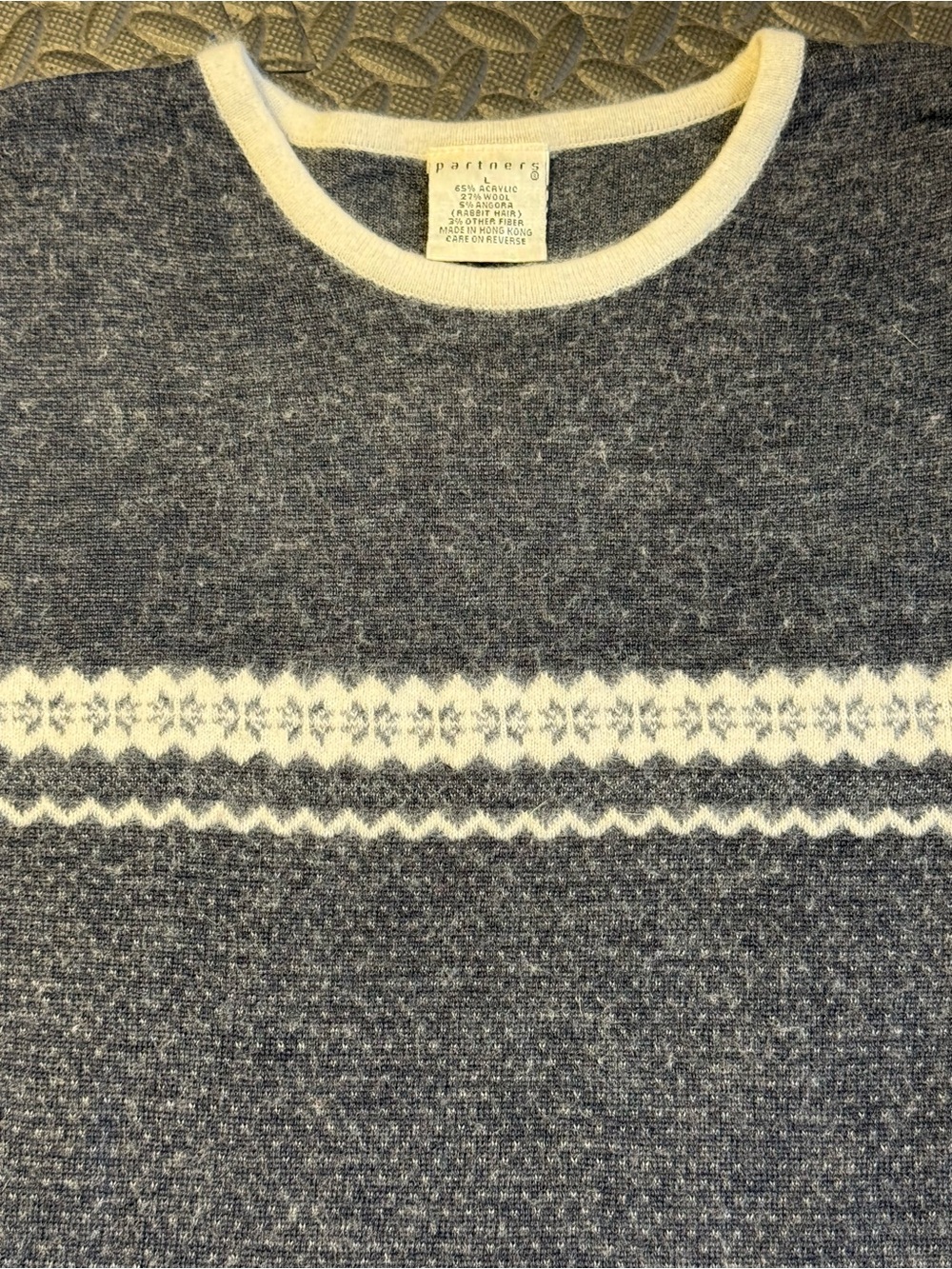 Vintage 80s Partners Nordic Angora Wool Sweater Navy Ivory Size L - Picture 3 of 8